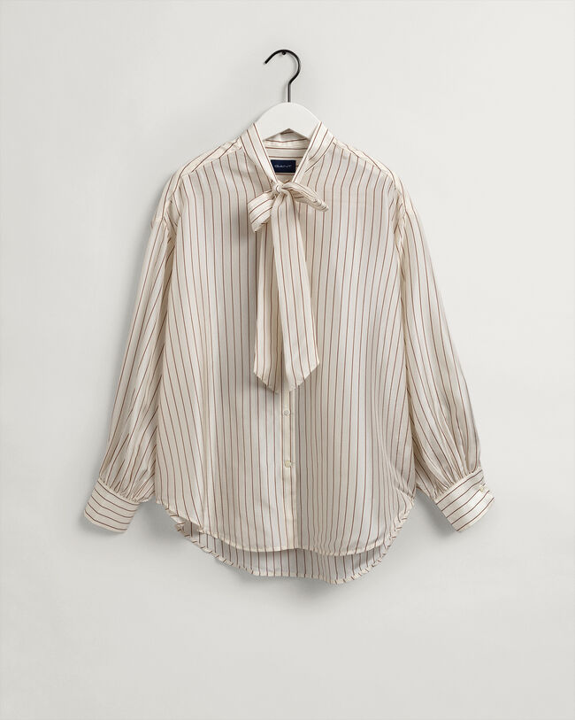 Pinstripe Bow Silk Shirt