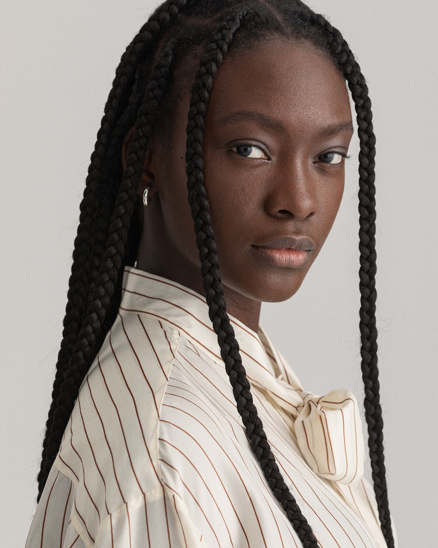 Pinstripe Bow Silk Shirt