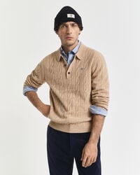Lambswool Cable Knit Polo Sweater