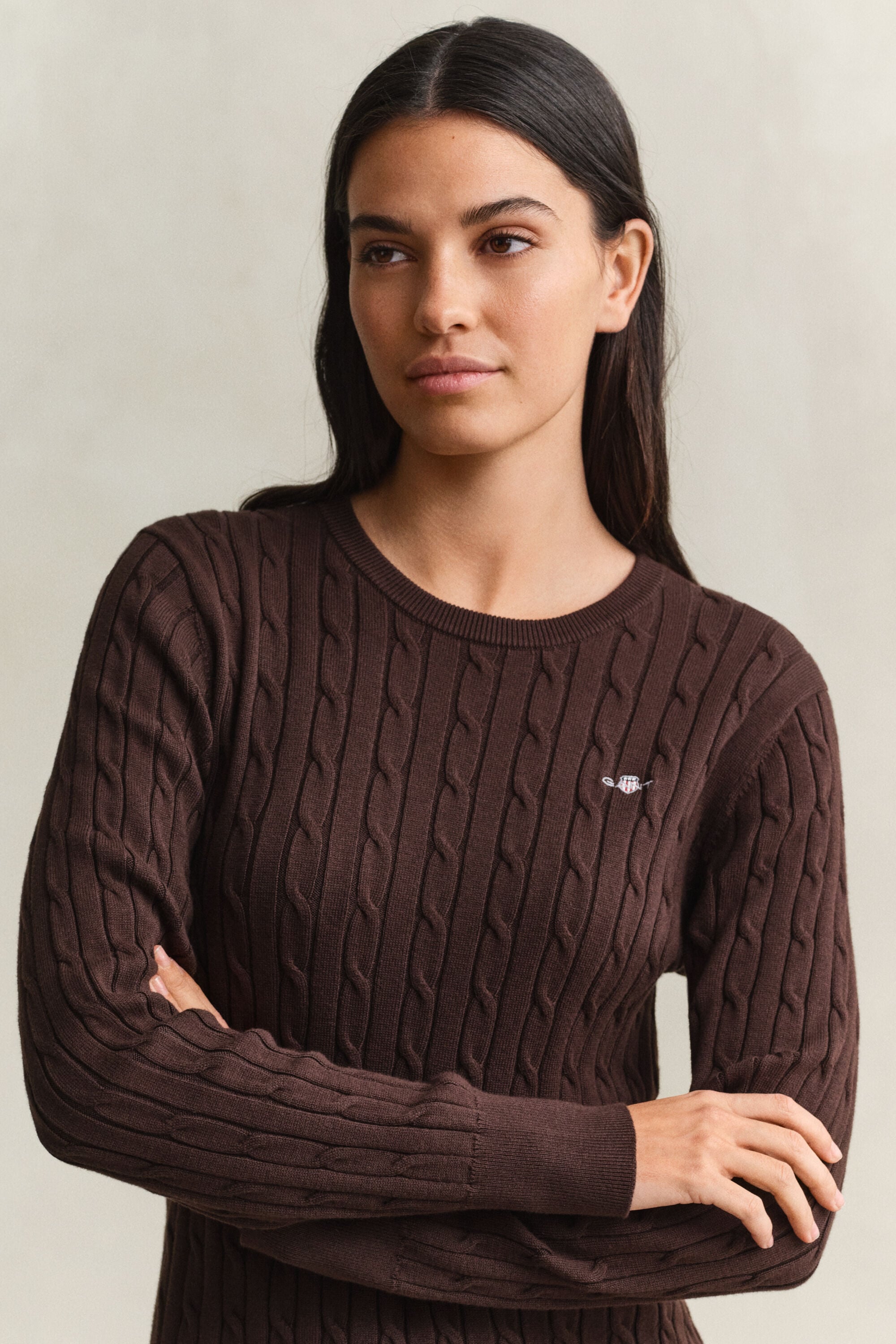 Stretch Cotton Cable Knit Crew Neck Dress