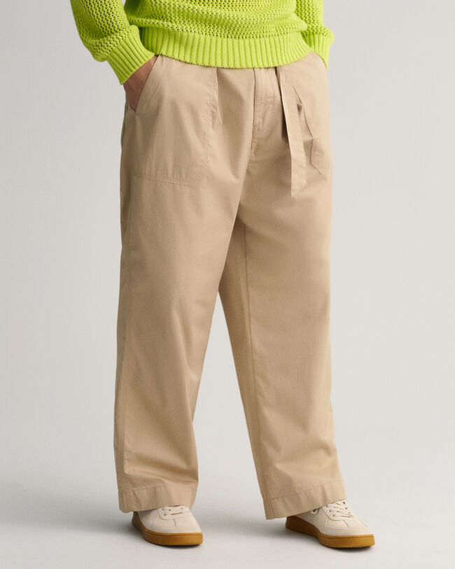 Belted Cotton Poplin Pants