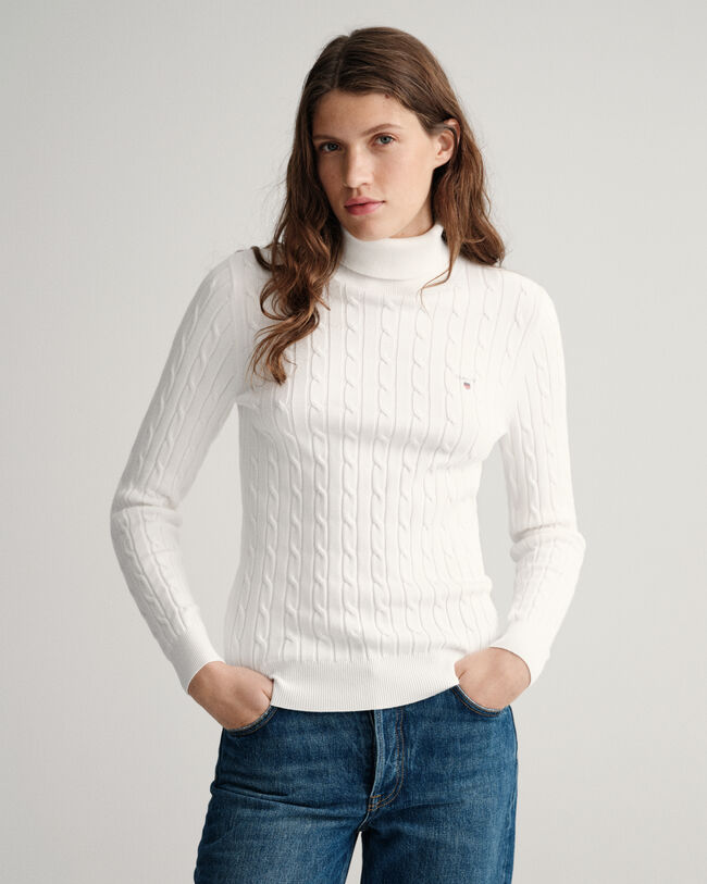 Stretch Cotton Cable Turtleneck