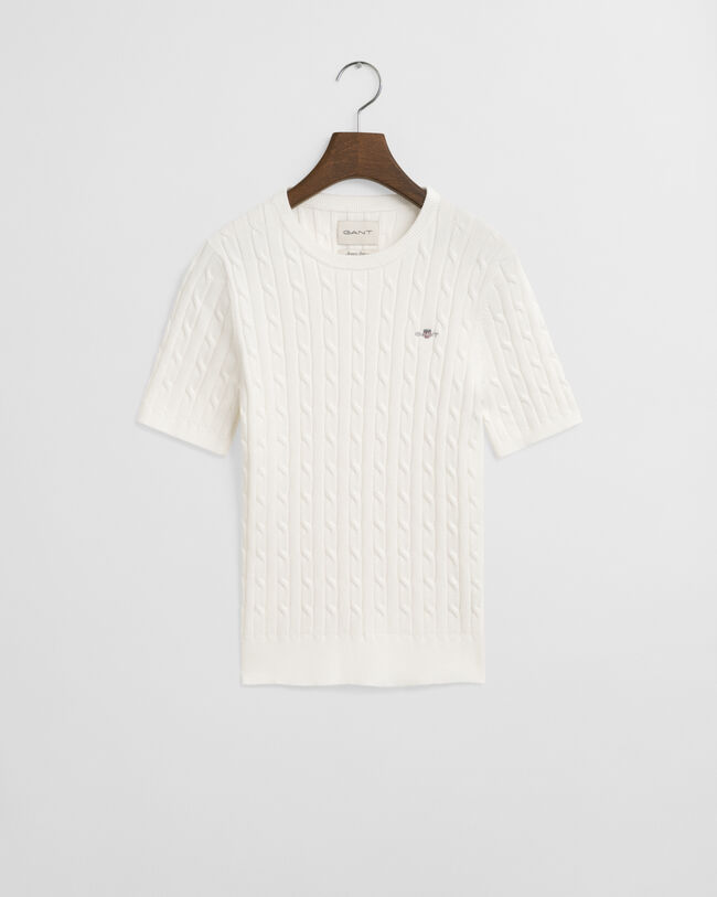 Stretch Cotton Cable Knit Sweater