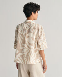 Relaxed Fit Palm Print Linen Short Sleeve Shirt