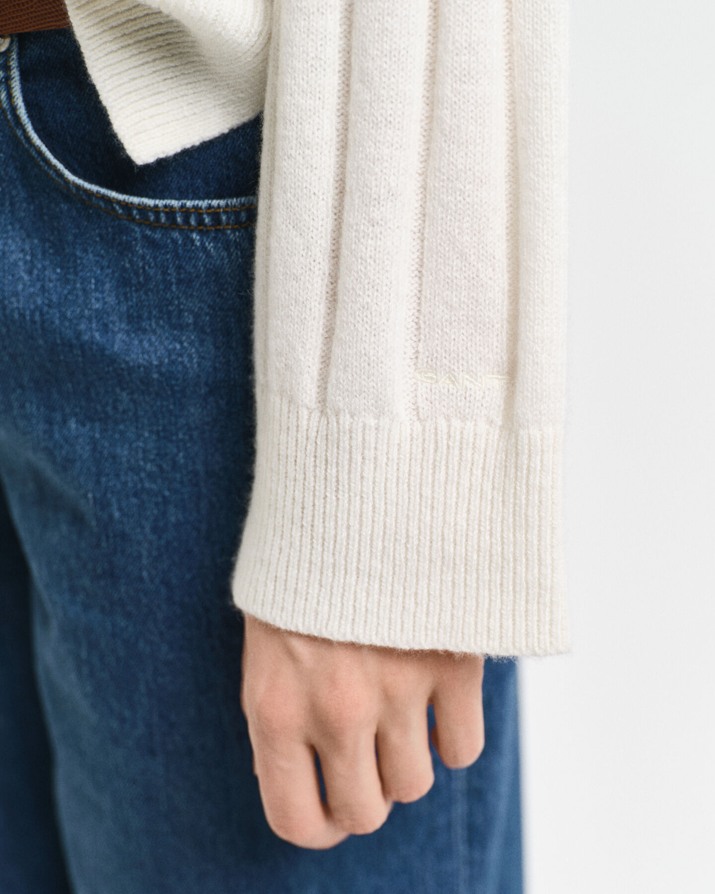 Wide Ribbed Wool V-Neck Sweater