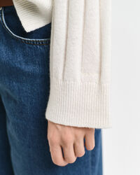Wide Ribbed Wool V-Neck Sweater