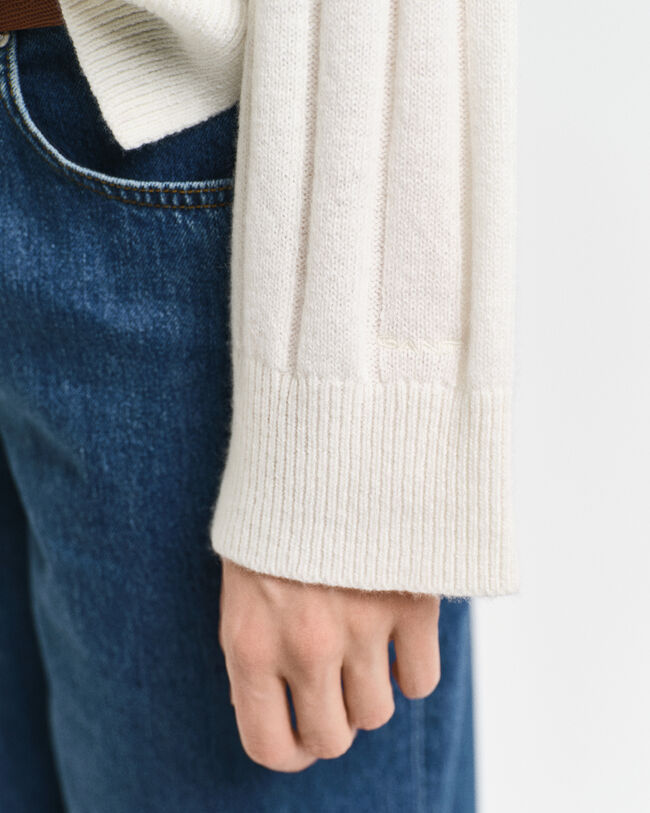 Wide Ribbed Wool V-Neck Sweater