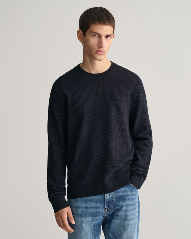 Textured Cotton Crew Neck Sweater