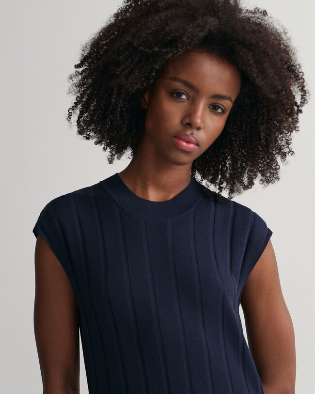 Rib Knit Crew Neck Sleeveless Dress