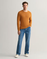 Textured Cotton Linen Crew Neck Sweater