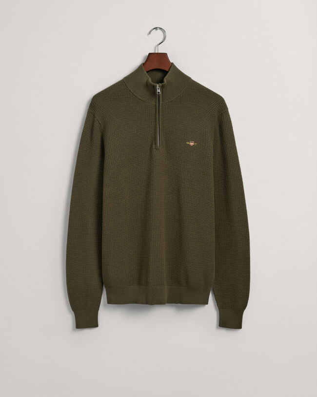 Textured Cotton Half-Zip Sweater
