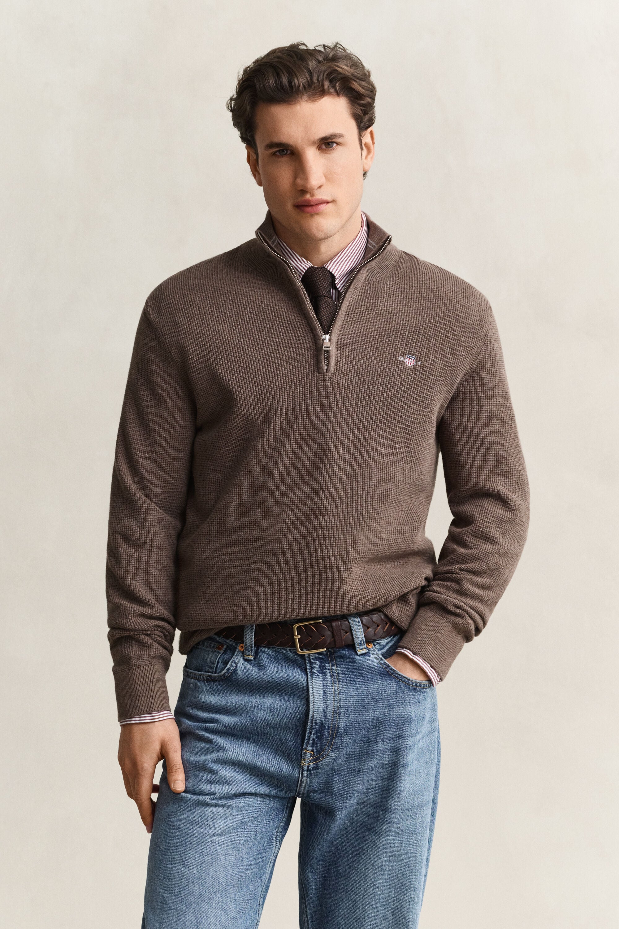 Textured Cotton Half-Zip Sweater