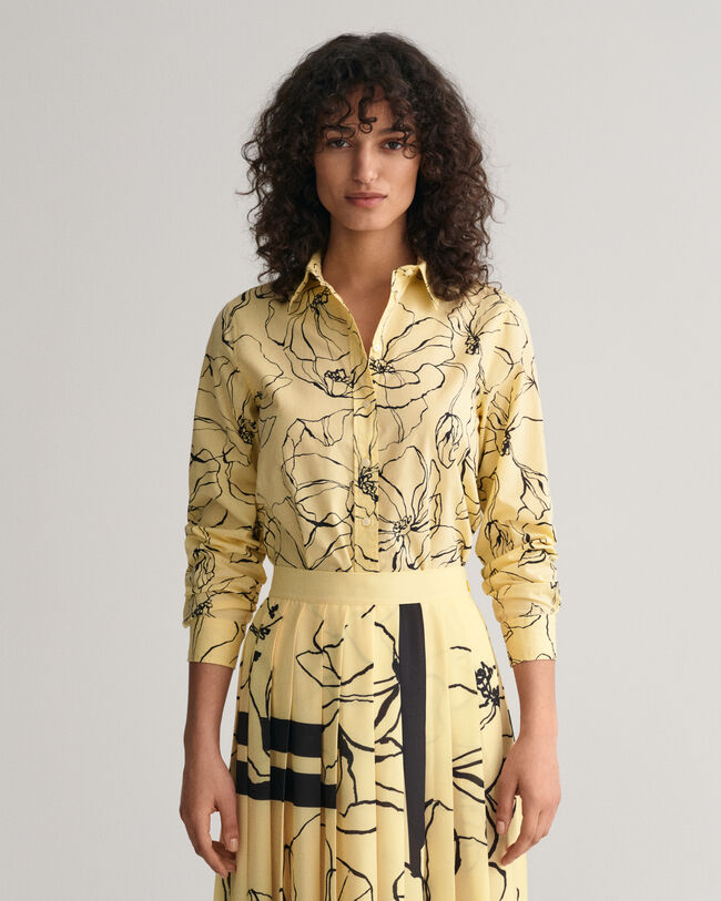 Regular Fit Line Drawing Cotton Voile Shirt