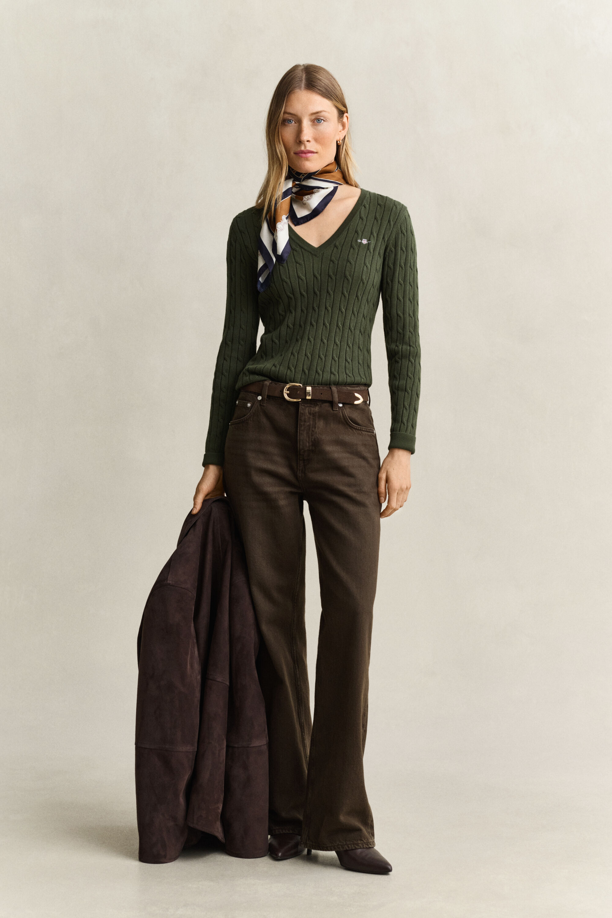 Classic Cable Knit Sweater — MOSSY GREEN