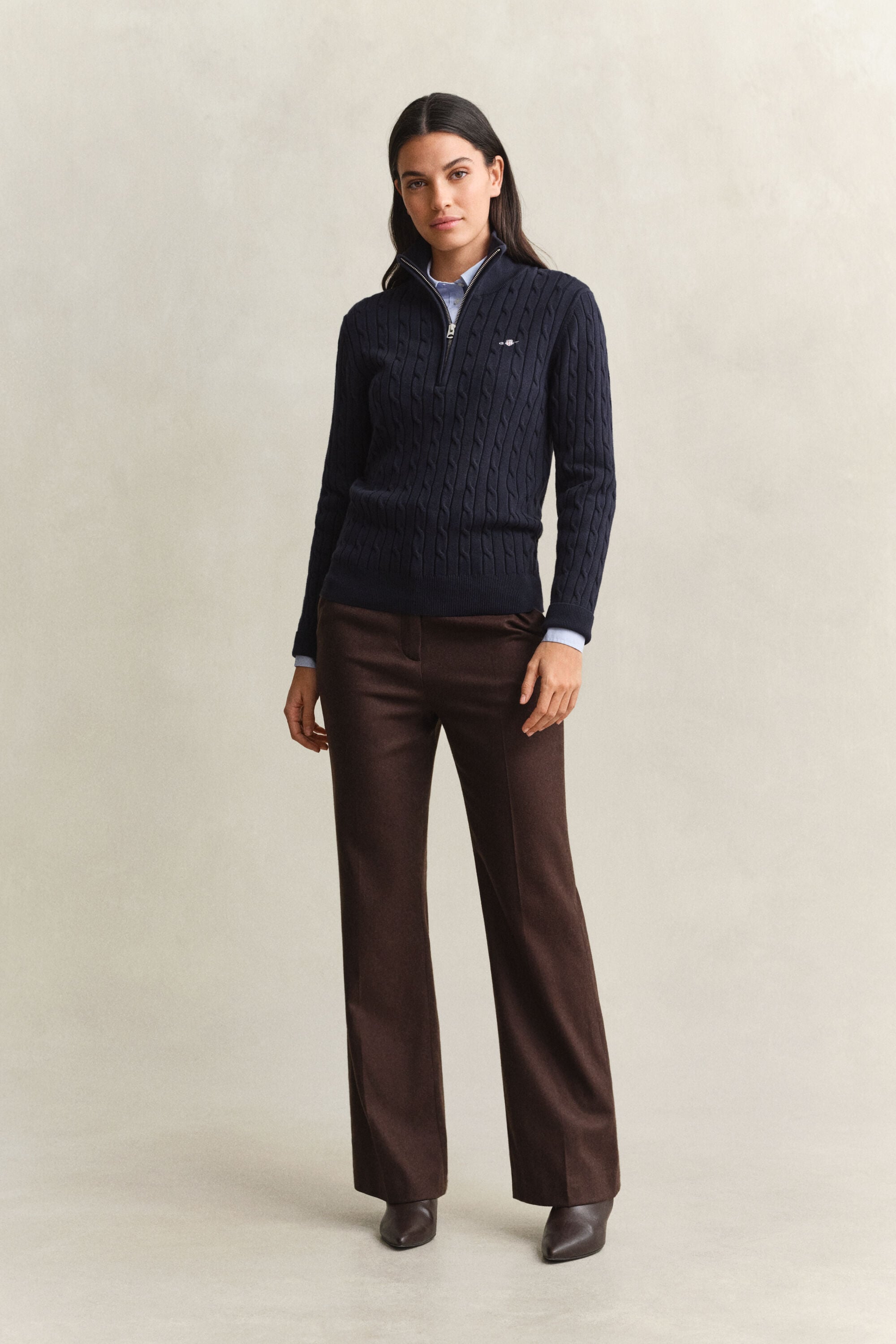 Stretch Cable Knit Half-Zip Sweater