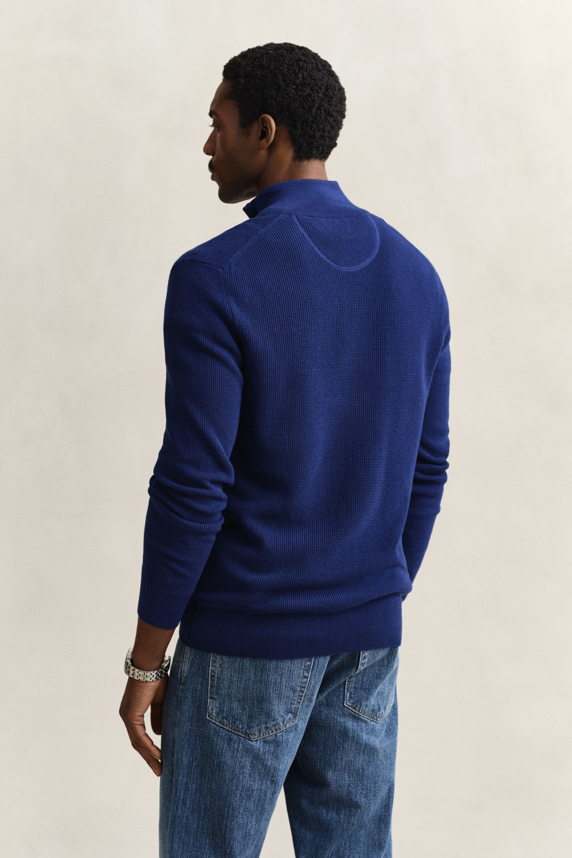 Textured Cotton Half-Zip Sweater