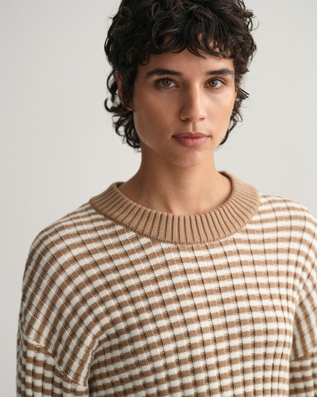 Striped Cotton Rib Crew Neck Sweater