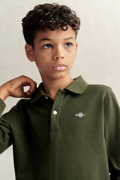 Teen Boys Shield Long Sleeve Polo Shirt — DARK MOSS GREEN 4