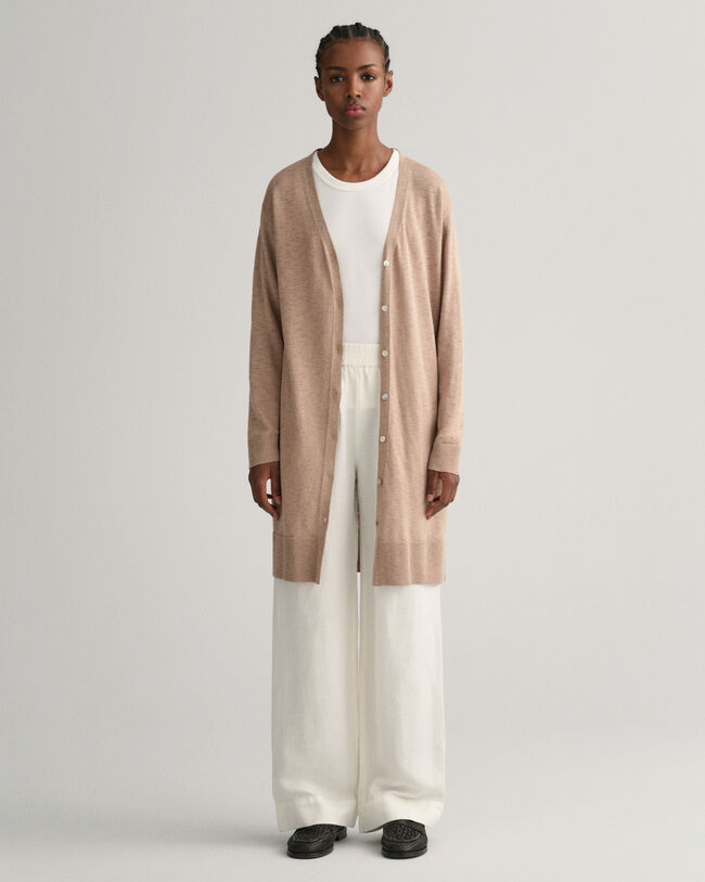 Linen Blend Long V-Neck Cardigan