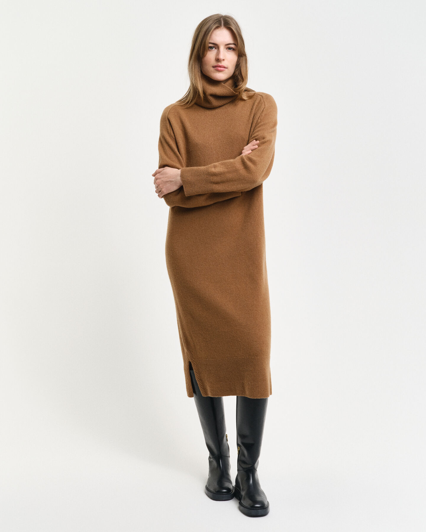 Herringbone Detail Turtleneck Dress