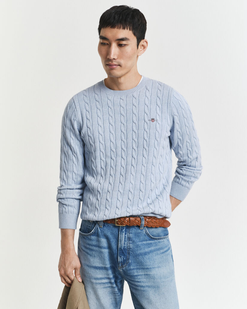 Cotton Cable Knit Crew Neck Sweater