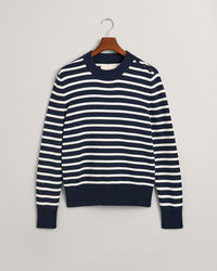 Breton Striped Shiny Cotton Crew Neck Sweater