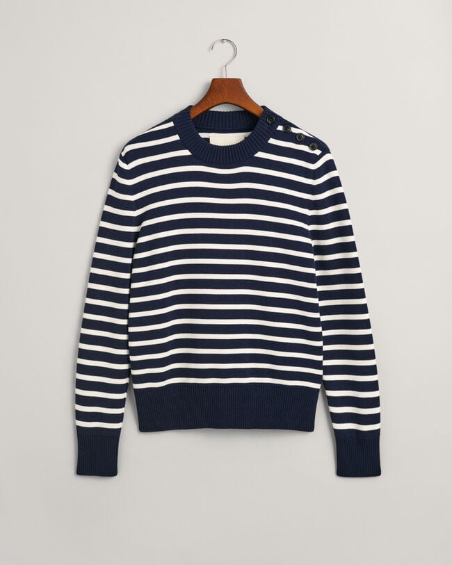 Breton Striped Shiny Cotton Crew Neck Sweater