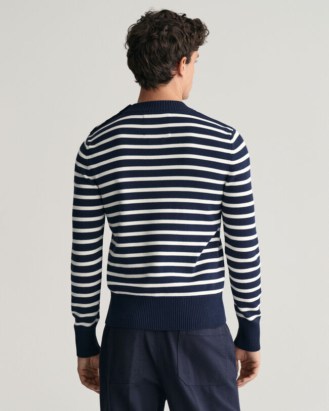 Breton Striped Shiny Cotton Crew Neck Sweater
