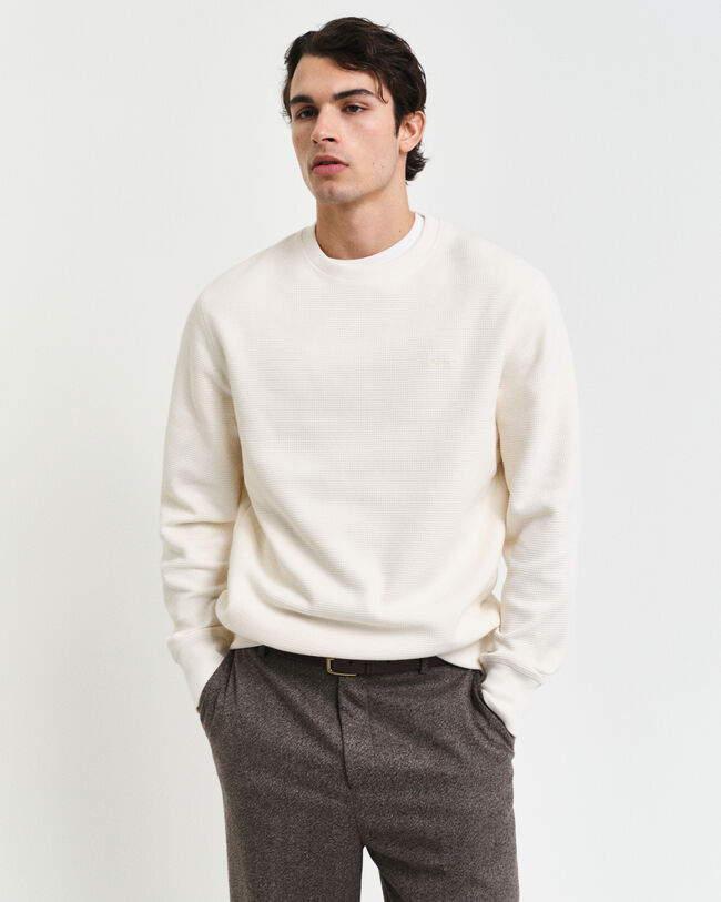 Waffle Textured Crew Neck Sweatshirt