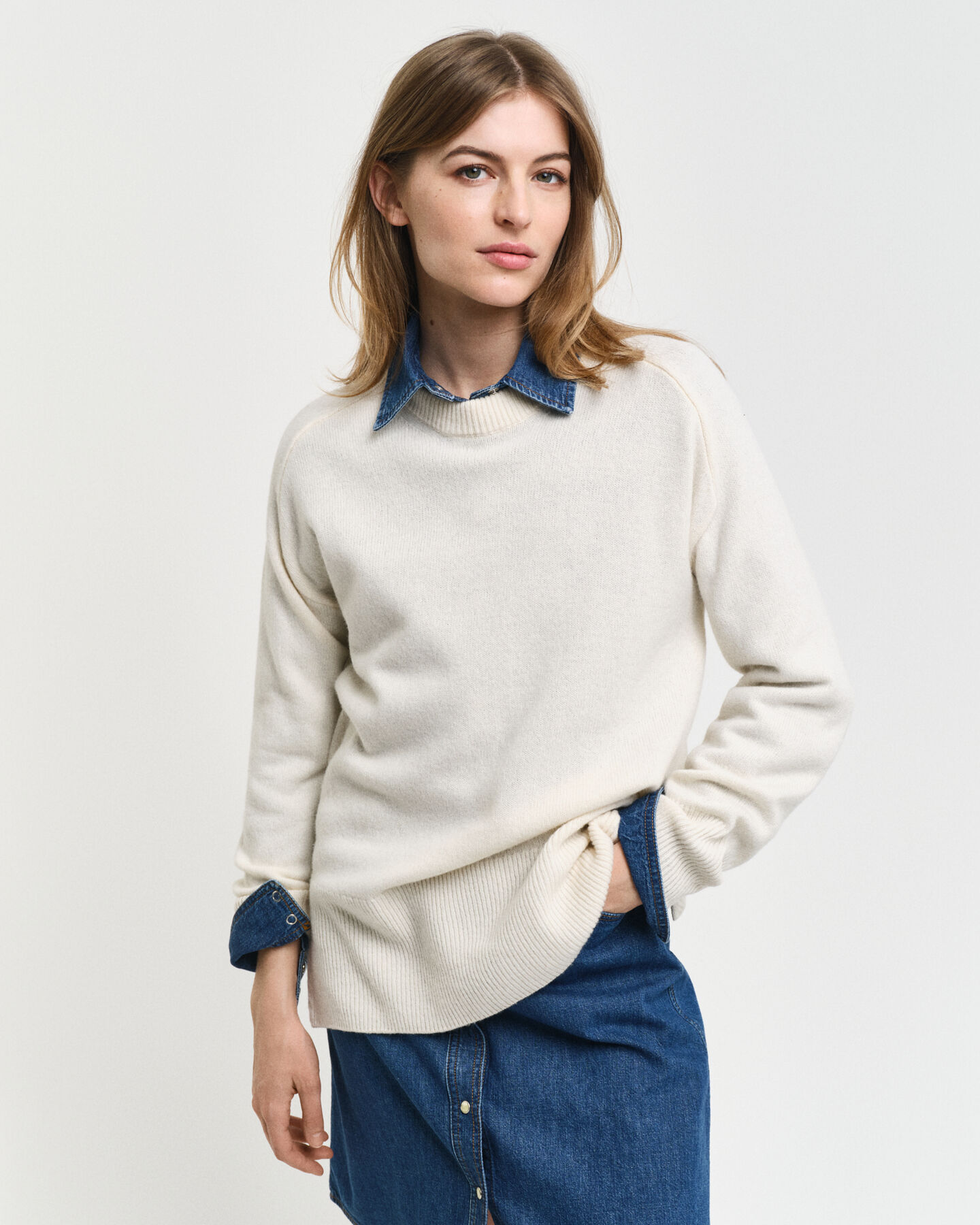 Wool Cashmere Blend Crew Neck Sweater