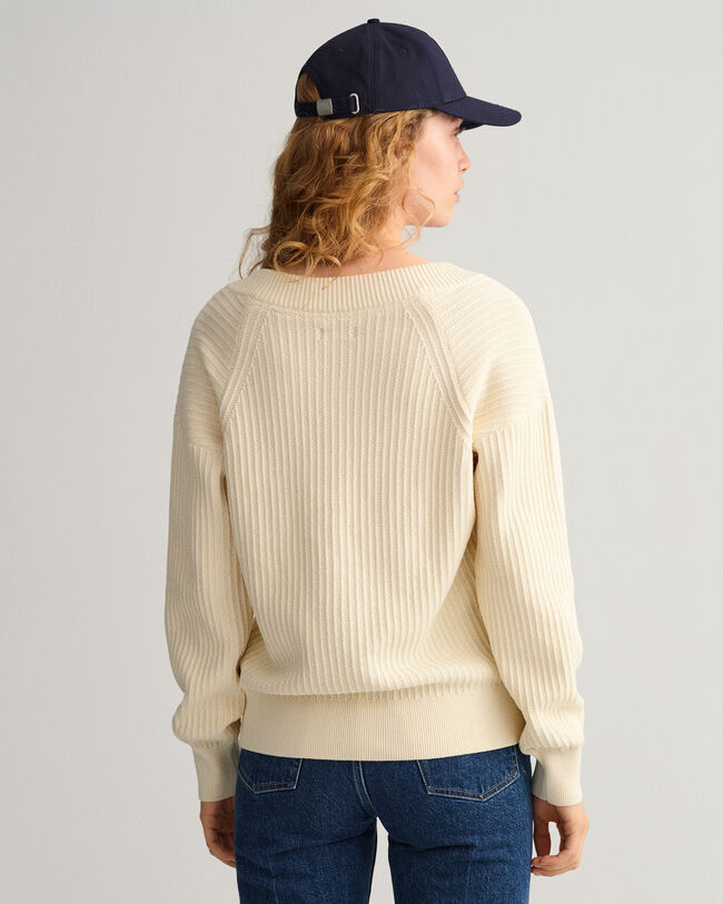 Cotton Ribbed V-Neck Sweater