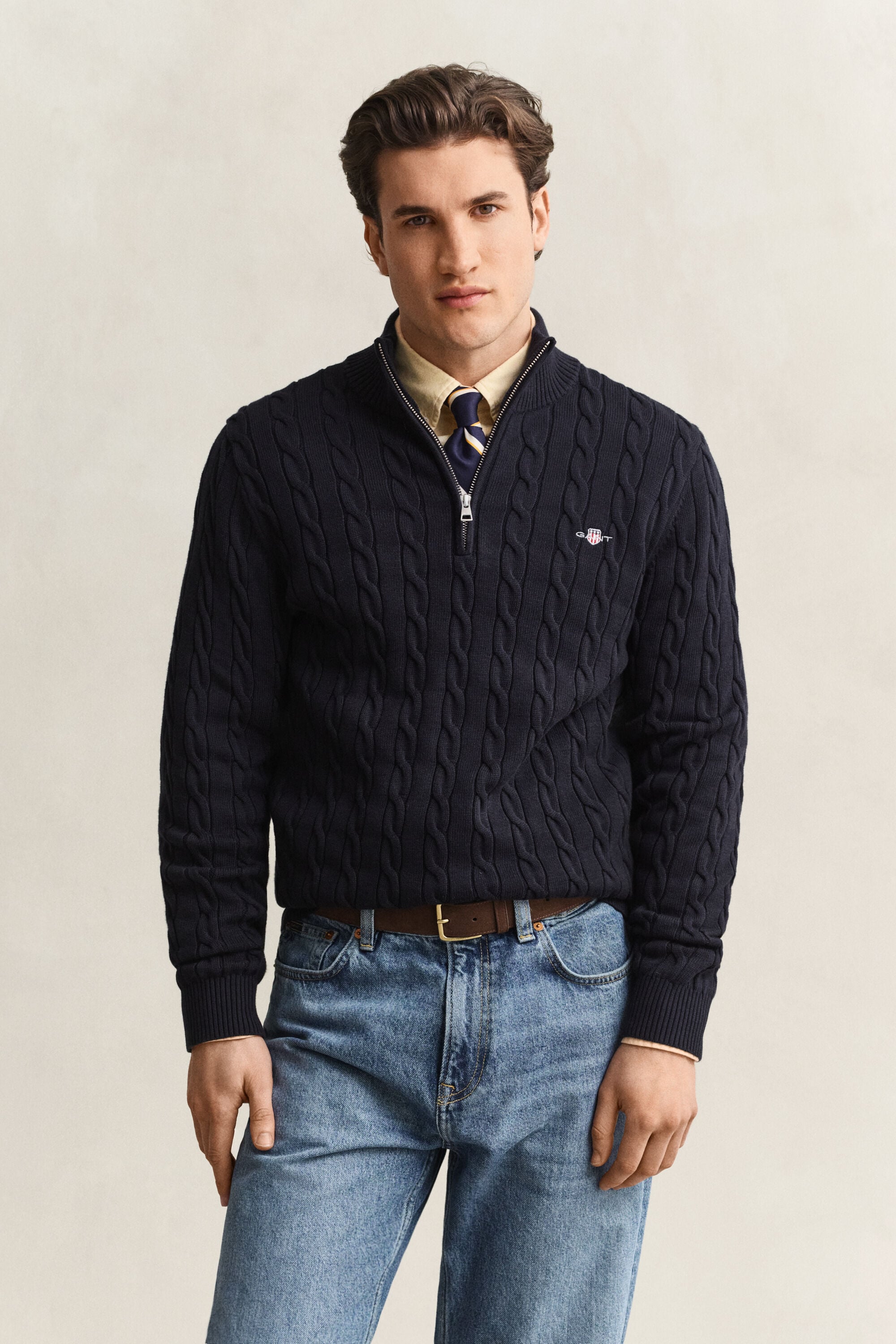 Cotton Cable Knit Half-Zip Sweater
