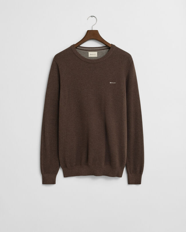 Cotton Piqué Crew Neck Sweater