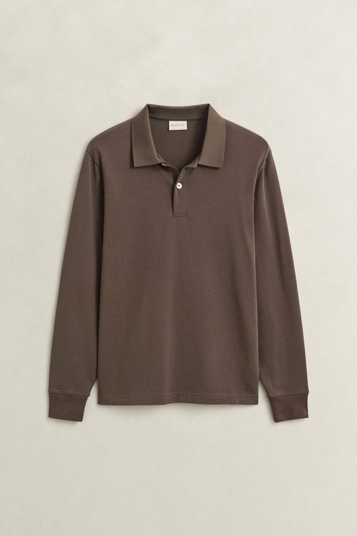 Long Sleeve Pima Cotton Polo Shirt — SHADOW BROWN
