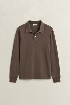 Long Sleeve Pima Cotton Polo Shirt — SHADOW BROWN 3
