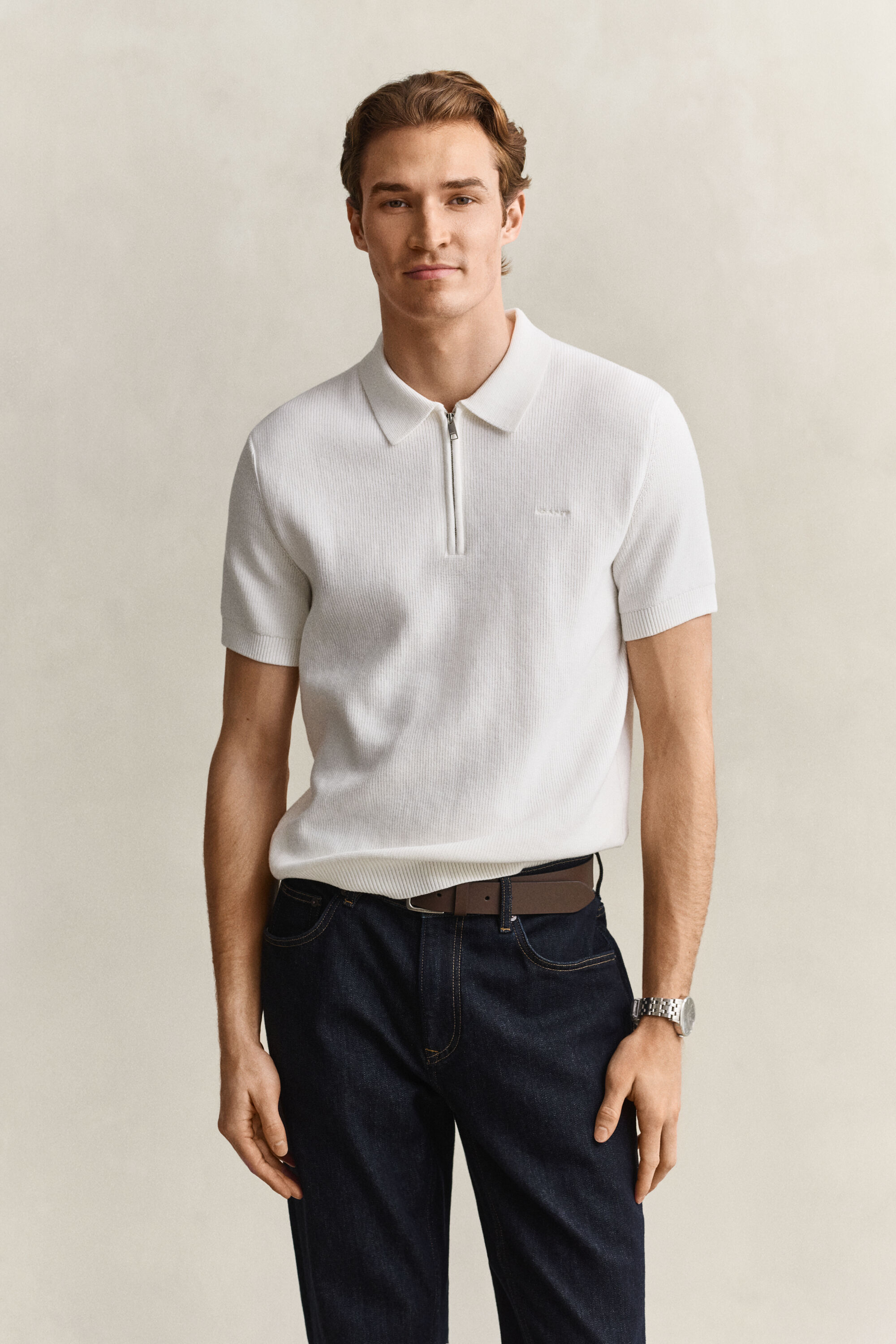 Ribbed Cotton Polo Sweater