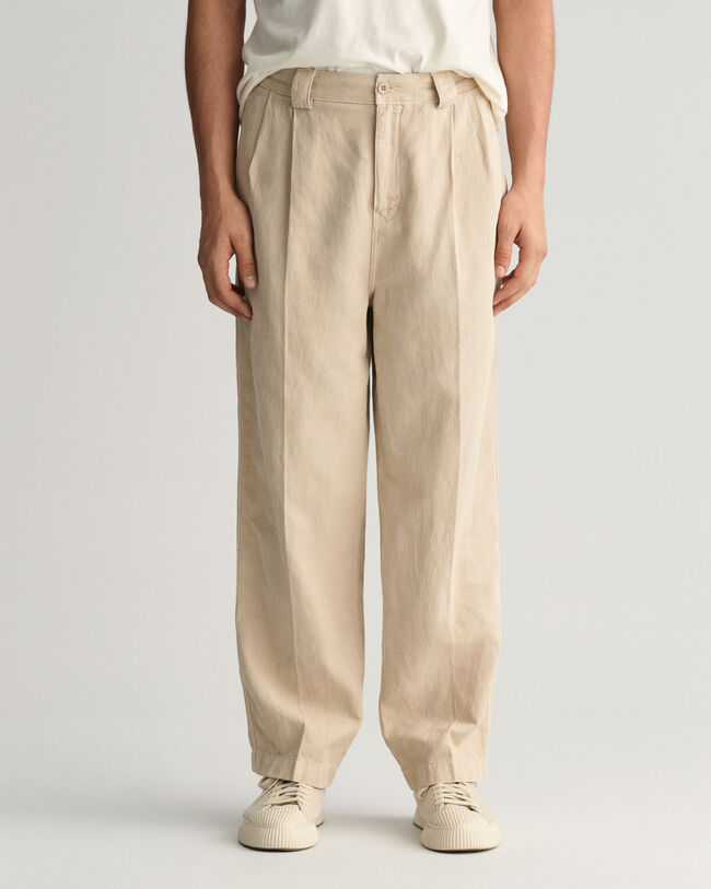 Pleated Cotton Linen Chinos