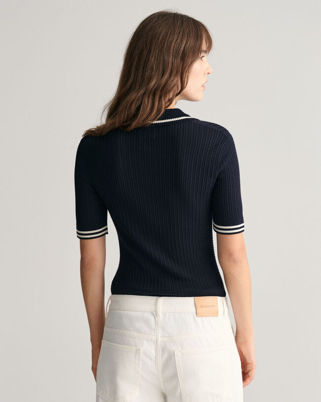 Mini Cable Knit Polo Sweater