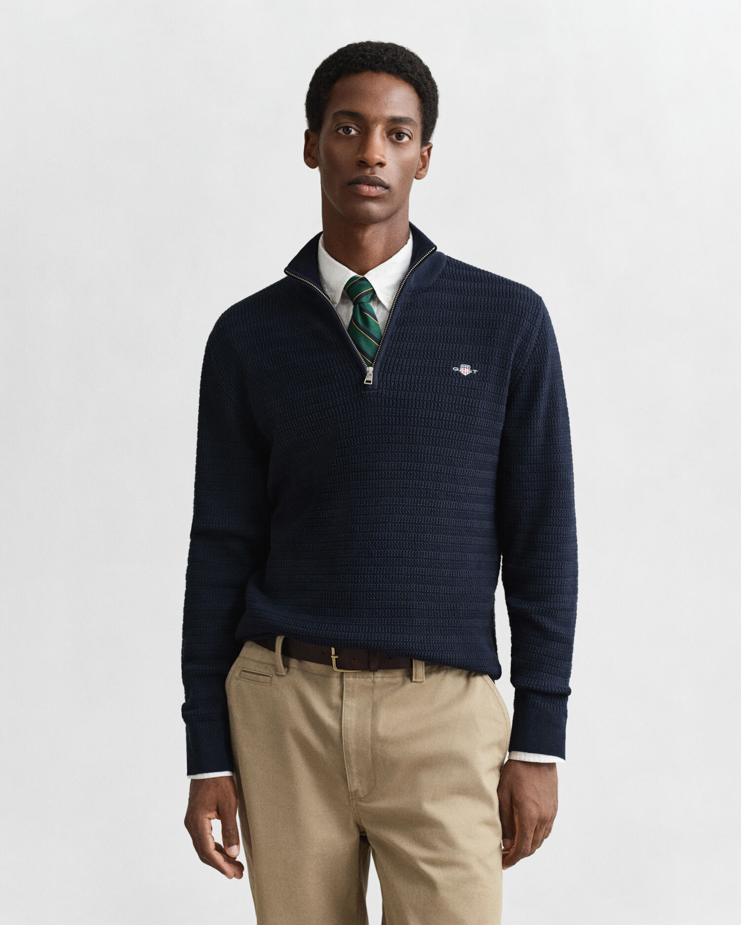 Mini Cable Knit Half-Zip Sweater — EVENING BLUE