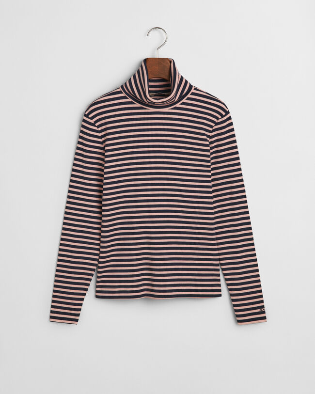 Striped Rib Long Sleeve Turtleneck Top
