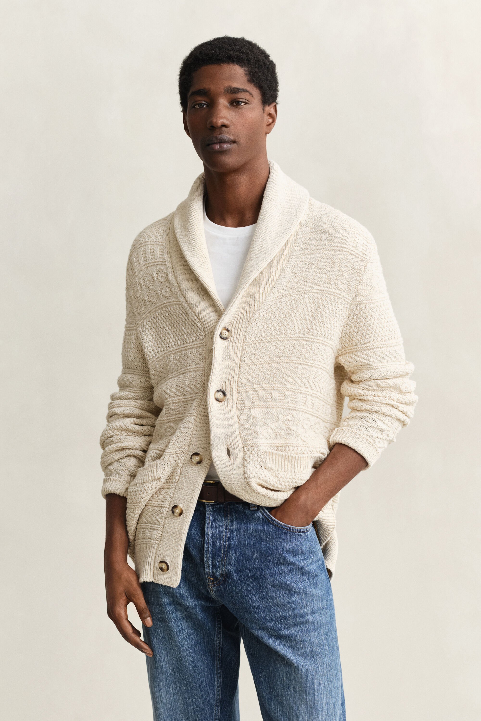 Textured Cotton Blend Cardigan