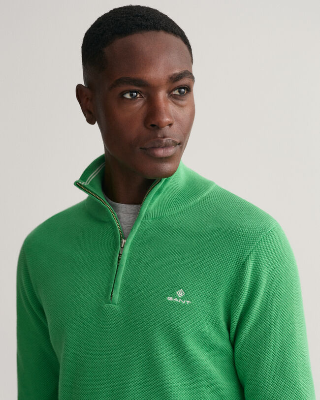 Cotton Piqu&eacute; Half-Zip Sweater