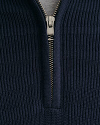 Striped Textured Cotton Half-Zip Sweater