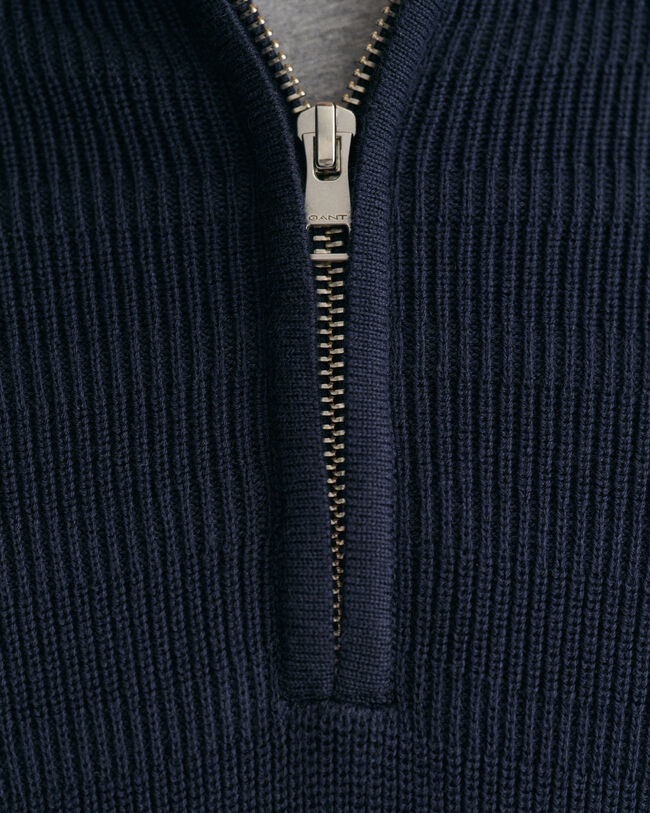 Striped Textured Cotton Half-Zip Sweater