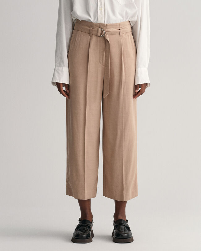 Wide Leg Cropped Belted Pants