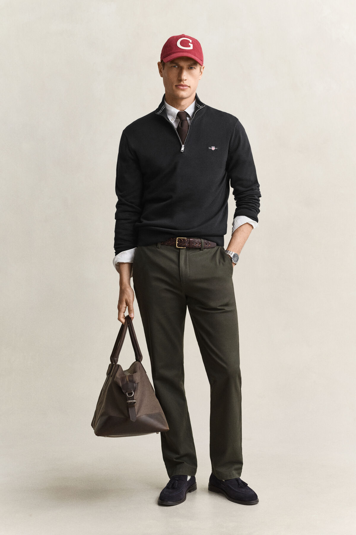 Classic Cotton Half-Zip Sweater — BLACK