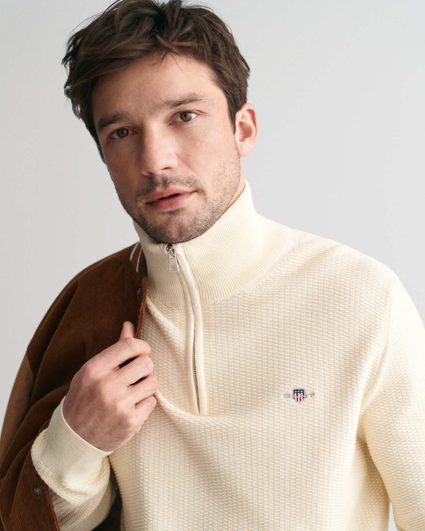 Micro Textured Cotton Half-Zip Sweater