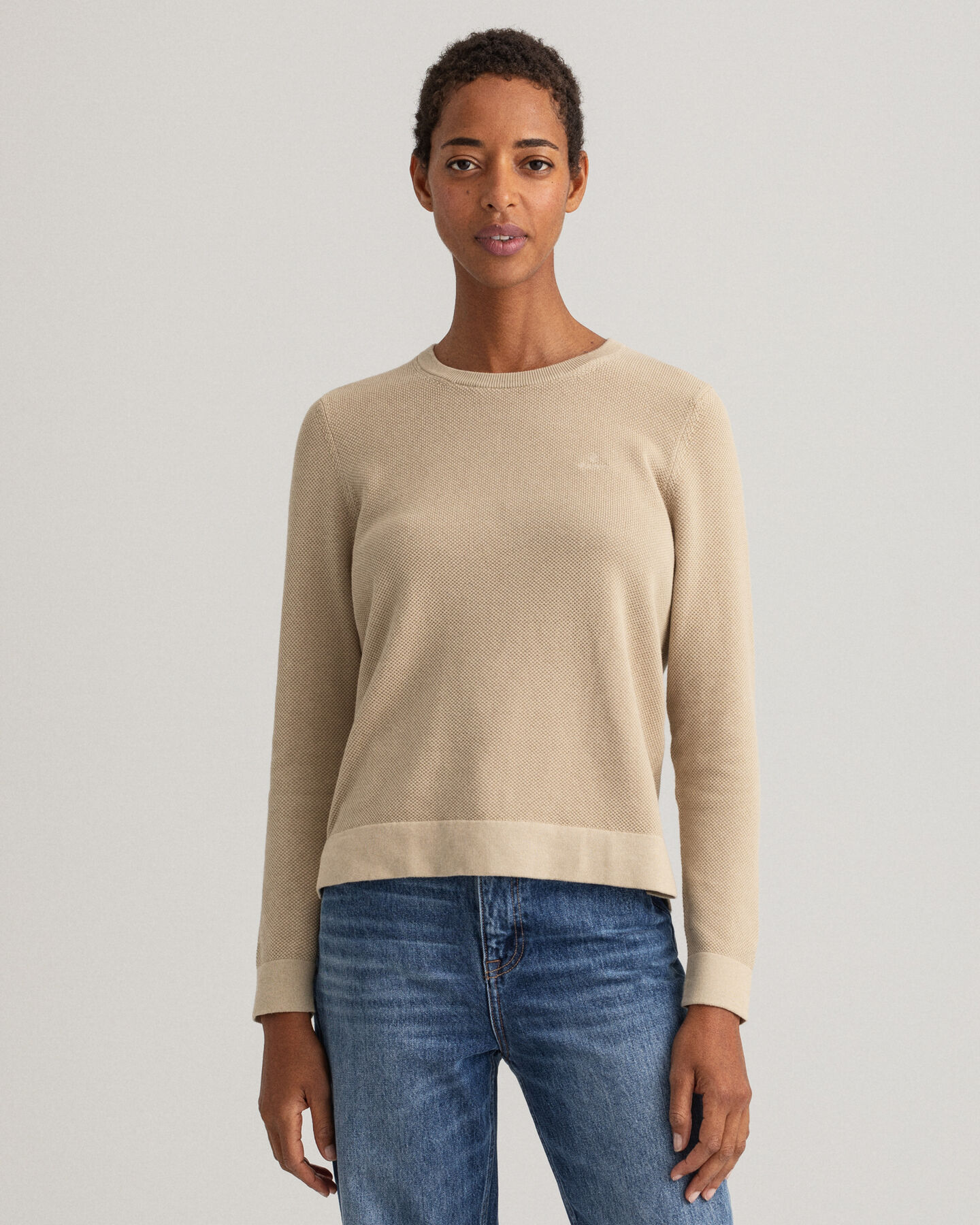 Cotton Piqu&eacute; Crew Neck Sweater