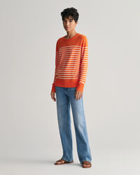 Fine Knit Striped Crew Neck Sweater