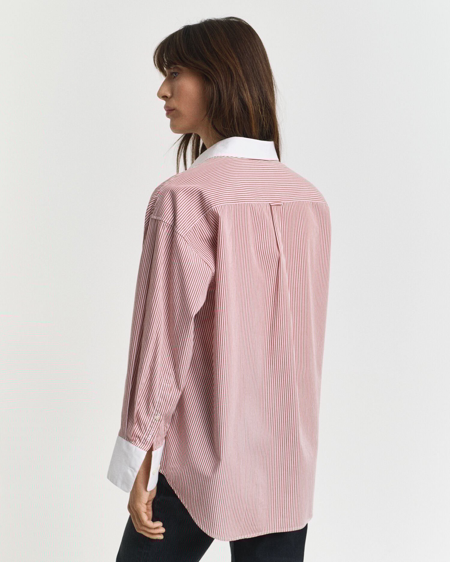 Oversized Contrast Collar Striped Shirt